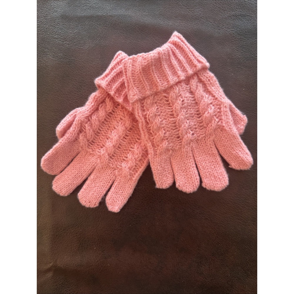 Kids Pink Cable Knit Winter Gloves Girls Warm Soft Cozy Unbranded